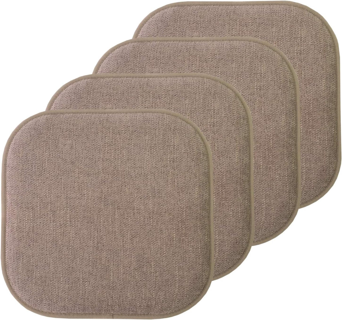 Sweet Home Collection Chair Cushion Memory Foam Pads Honeycomb Pattern Slip Non Skid Rubber Back Rounded Square 16" x 16" Seat Cover, 4 Pack, Alexis Chocolate
