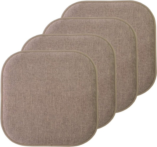 Sweet Home Collection Chair Cushion Memory Foam Pads Honeycomb Pattern Slip Non Skid Rubber Back Rounded Square 16" x 16" Seat Cover, 4 Pack, Alexis Chocolate