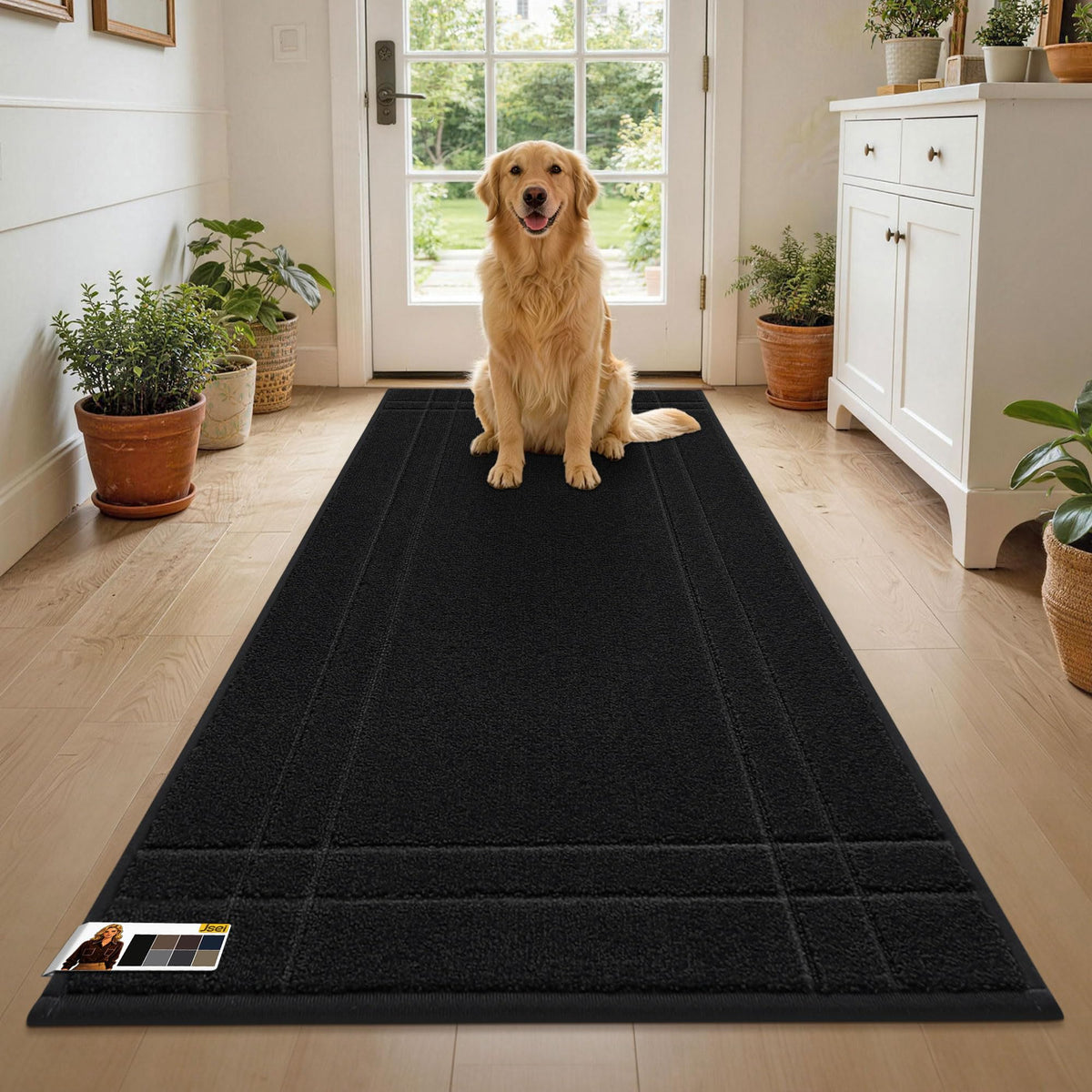 JSEI Door Mat for Entrance 20"x32", Dirt Trapper Doormat, Black