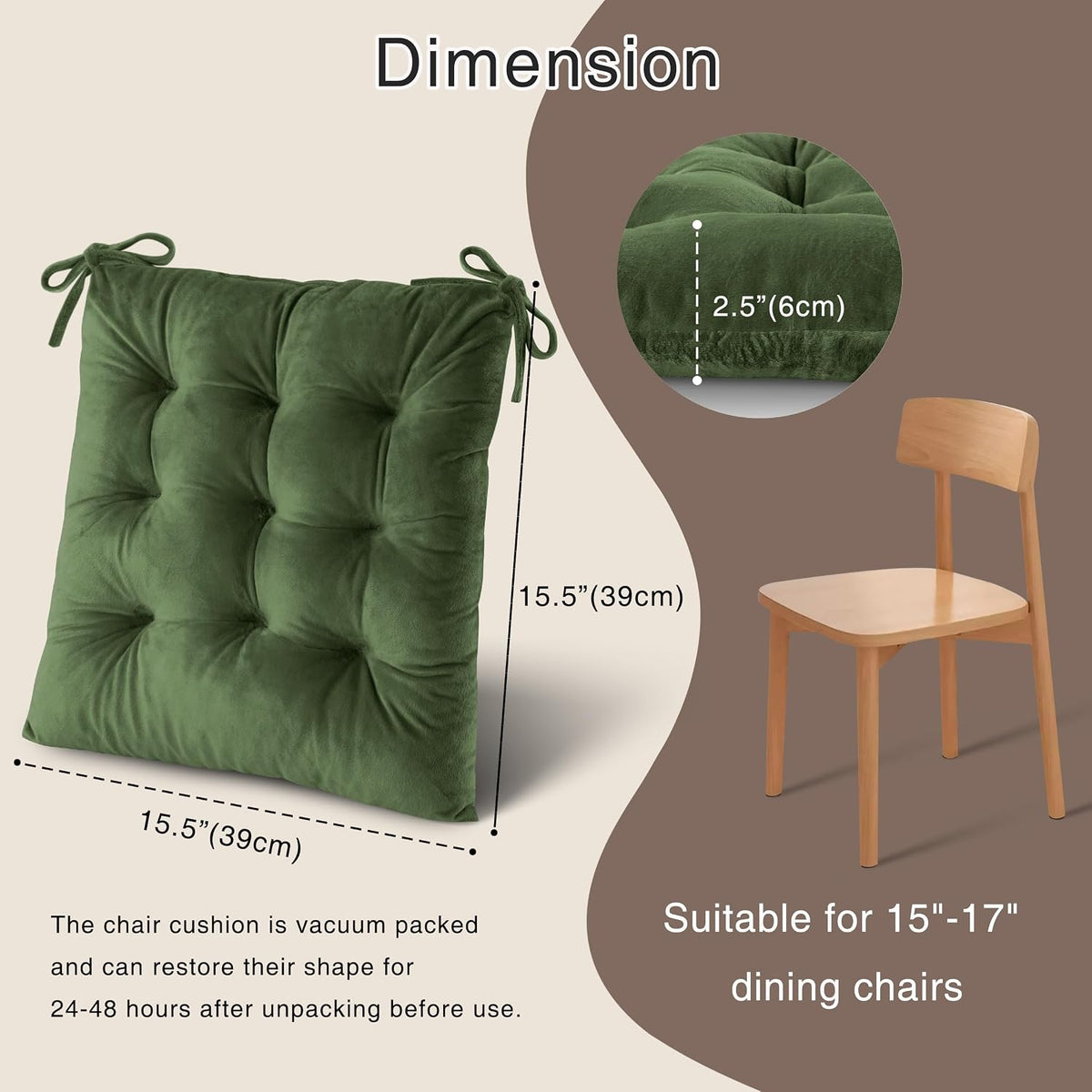 OVOV Kitchen Chair Cushions Set of 6 for Dining Room 15.5"x15.5" Green