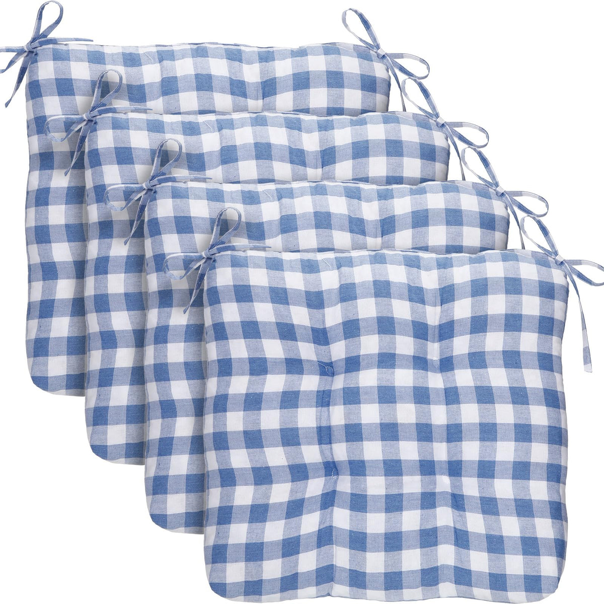 Geetery 4 Pack Chair Cushions, 16" x 15",Khaki and White,Plaid
