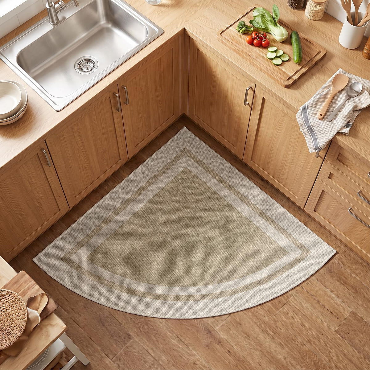 Artoid Mode Beige Absorbent Rectangle Non-Skid Doormat, Home Mats Non Slip Washable Natural Rubber Back Door Mat Floor Mat for 17x29 Inch