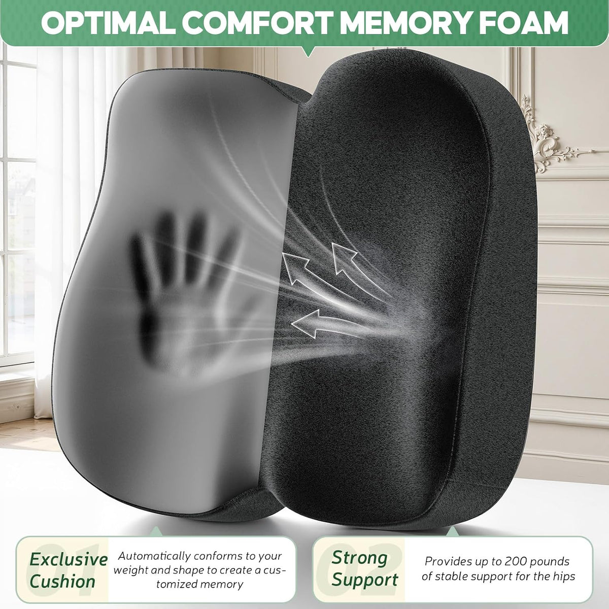 Benazcap Memory Foam Seat Cushion, Ergonomic Office Chair Pressure Relief
