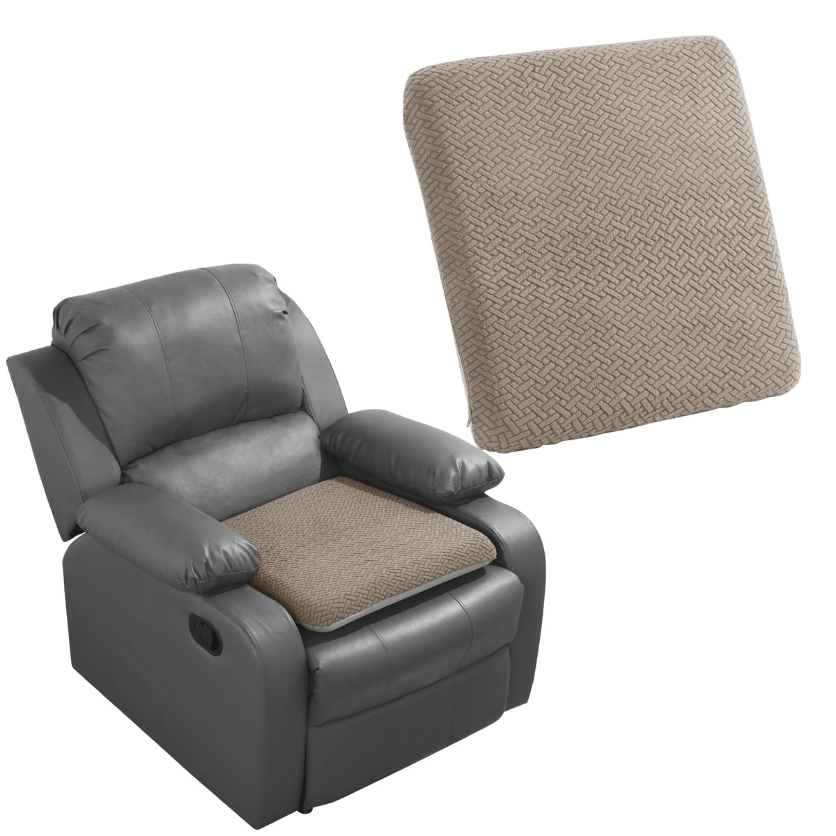 HOMBYS Tufted Furry Recliner Seat Cushion for Elderly Foam Curved Edge Large Square Seat Cushion for Recliner Chair, Floor Pillow, Office Chair, Car, No Pressure on Thighs(Grey)