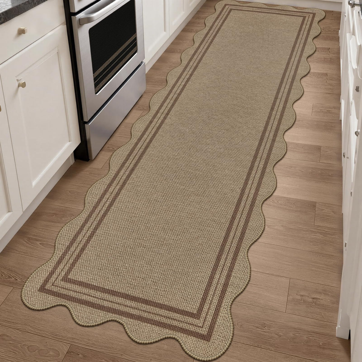 Easy Jute Black Entryway Rug, 2x3 Front Door Mat Washable Non Slip Small Kitchen Rug, Indoor Outdoor Farmhouse Scalloped Doormat for Porch Bathroom Doorway