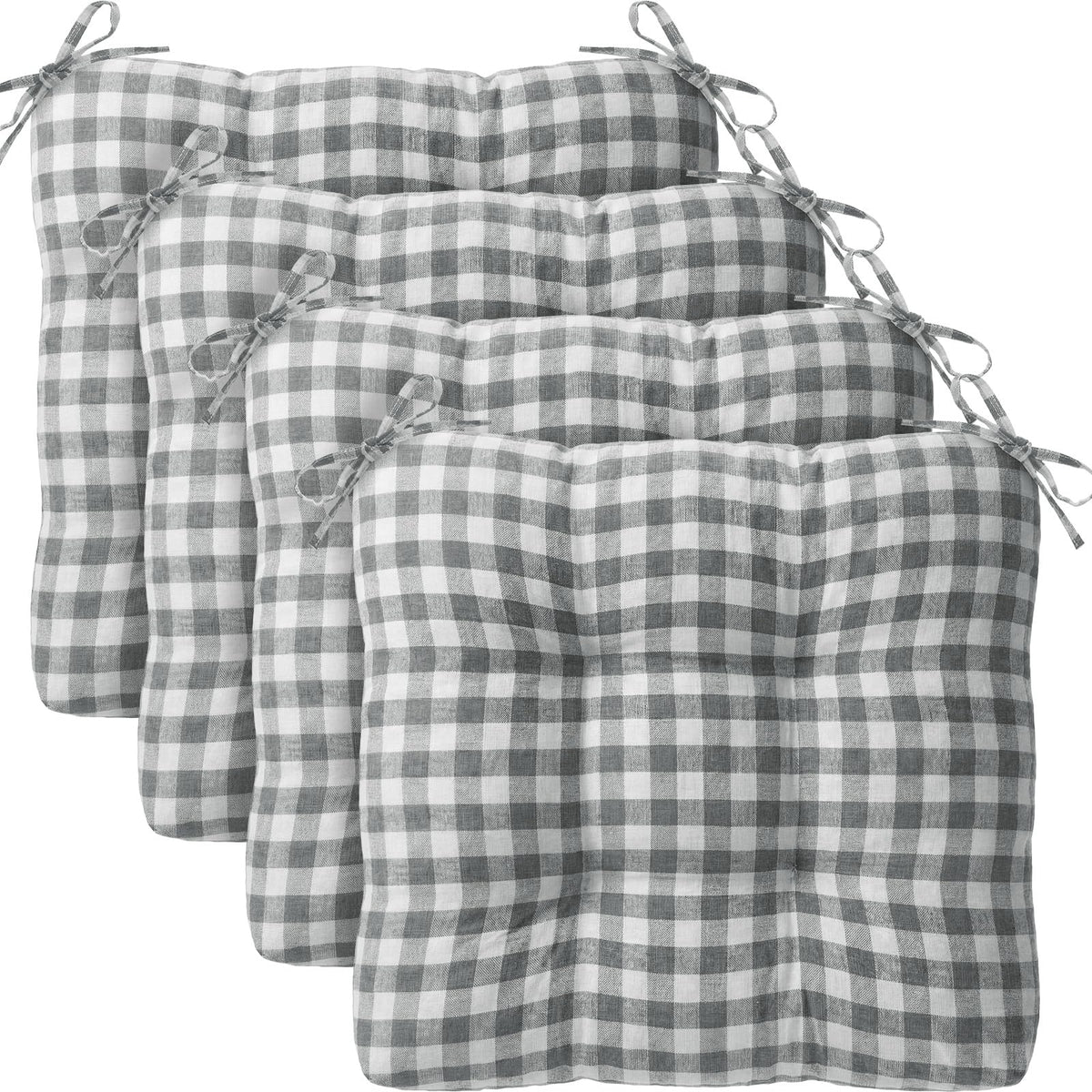 Geetery 4 Pack Chair Cushions, 16" x 15",Khaki and White,Plaid