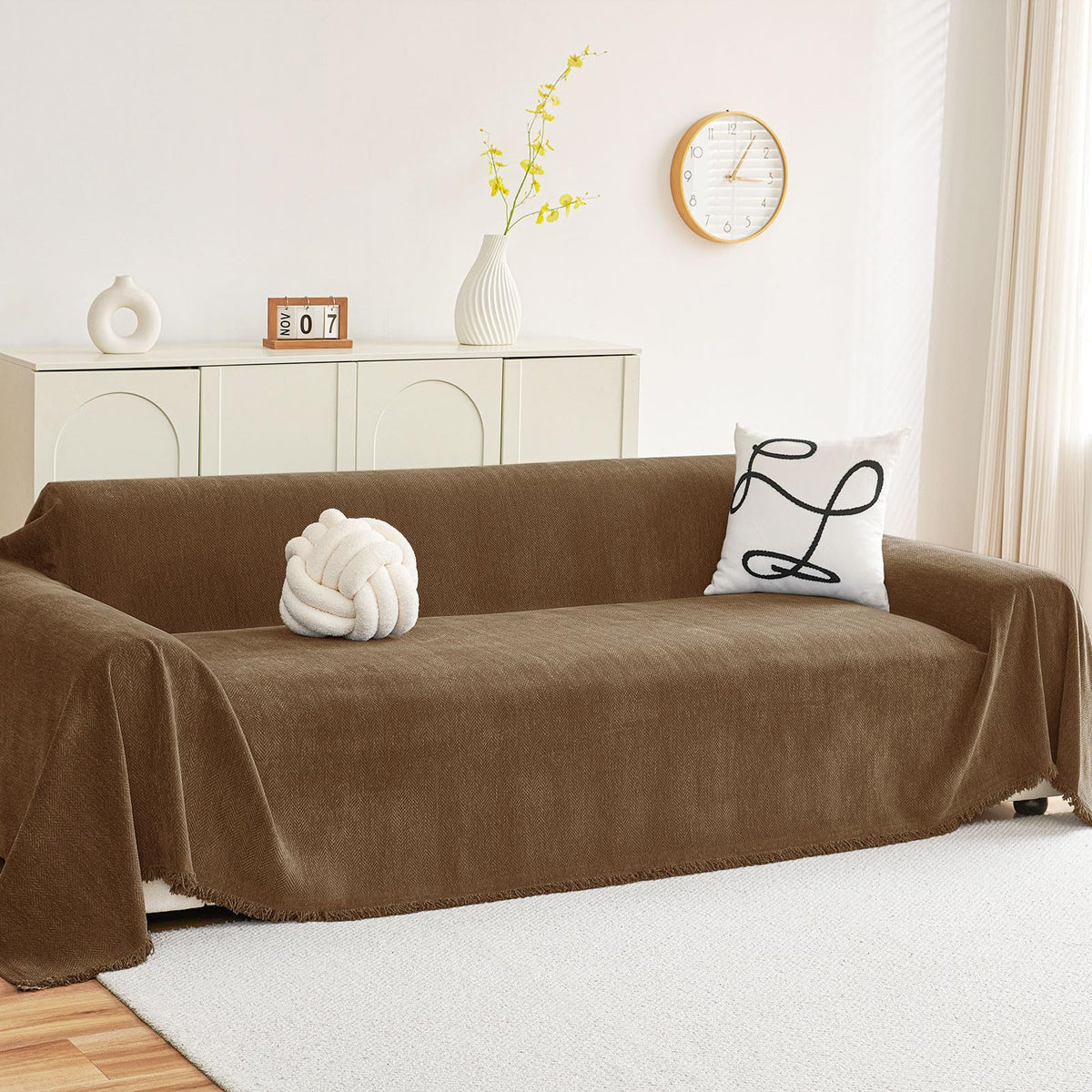 hyha Couch Cover for Dogs, Boho Chenille Sofa Cover for 3 Cushion Couch