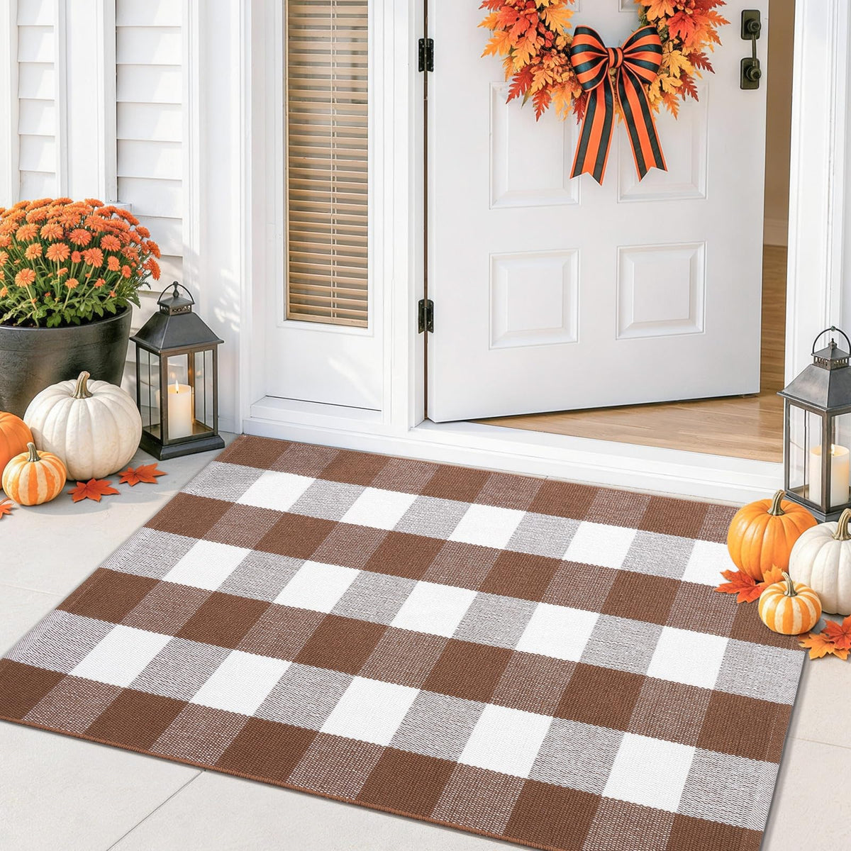 Smiry Black and White Striped Entryway Rug, Front Door Mat and Porch Decor
