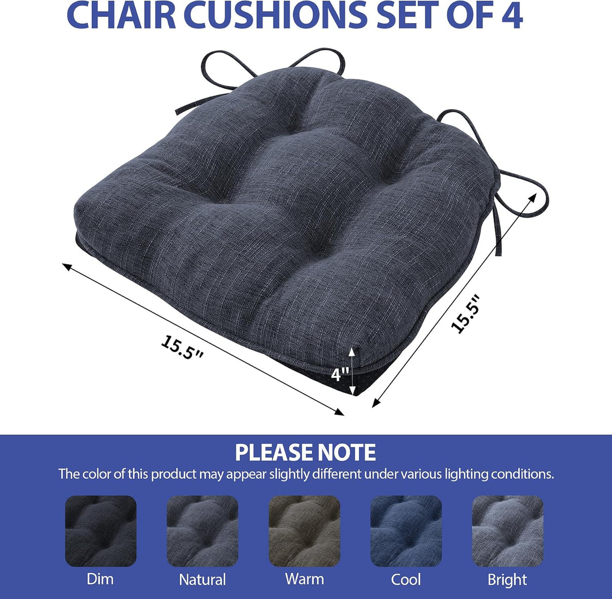 IPYNBAP Chair Cushions for Dining Chairs Set of 4, 15.5"x15.5"x4", Navy
