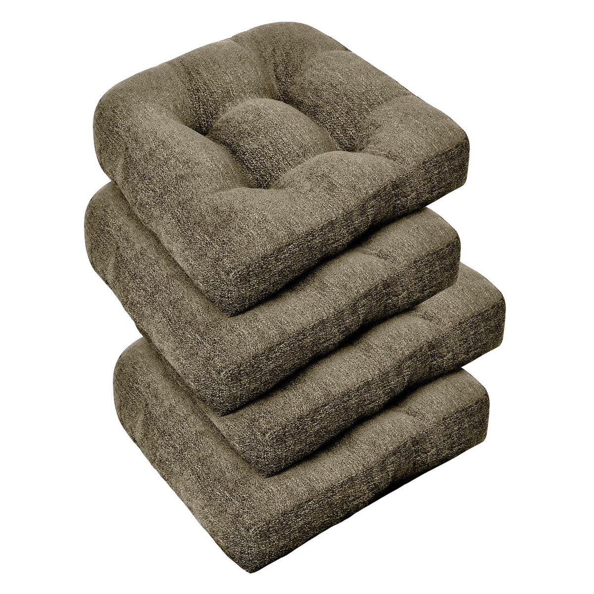 downluxe Chair Cushions for Dining Chairs 4 Pack, Tufted Indoor Chair Pads with Non-Slip Bottom, U-Shaped Kitchen Chair Cushions, 17"x17"x4", Khaki