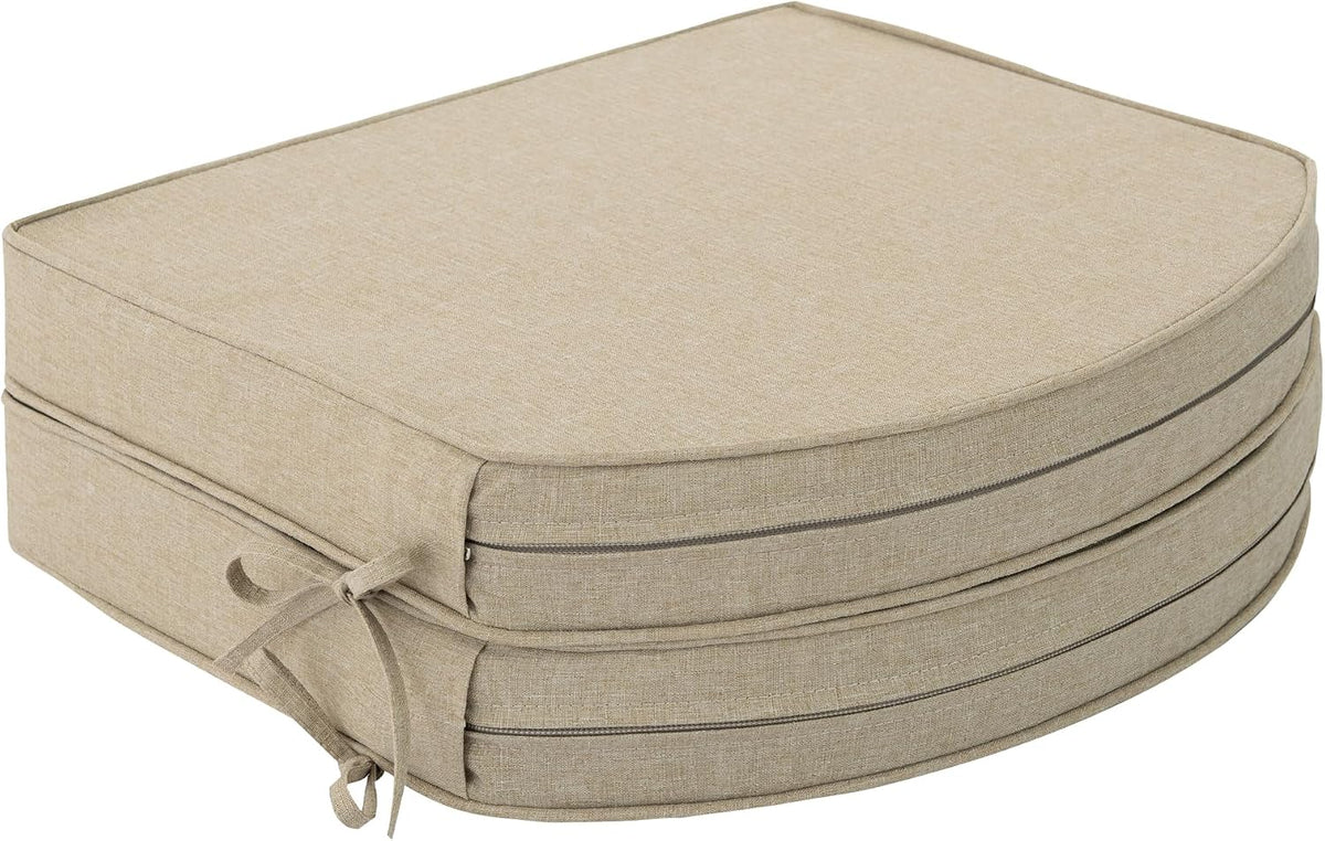 Outdoor Chair Cushions, Fade-Resistant & Water-Resistant, D Shaped Patio Furniture Seat Chair Pads Replacement with Ties, Non-Slip Bottom, Removable Cover, Set of 2, 17 x 16 Inch, Natural