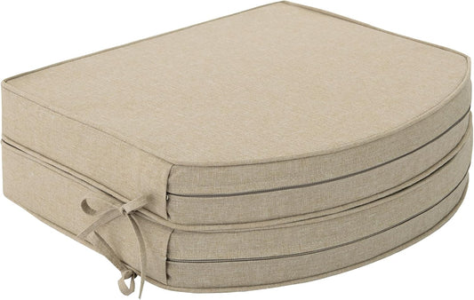 Outdoor Chair Cushions, Fade-Resistant & Water-Resistant, D Shaped Patio Furniture Seat Chair Pads Replacement with Ties, Non-Slip Bottom, Removable Cover, Set of 2, 17 x 16 Inch, Natural