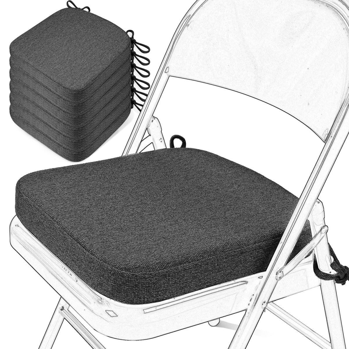 SINOSSO Memory Foam Chair Cushion for Folding Chair 1 Pcs, Thickened 2" Square Kitchen Chair Pad with Ties, Indoor Non-Slip Dining Chair Seat Cushion (1 Piece, Dark Brown)