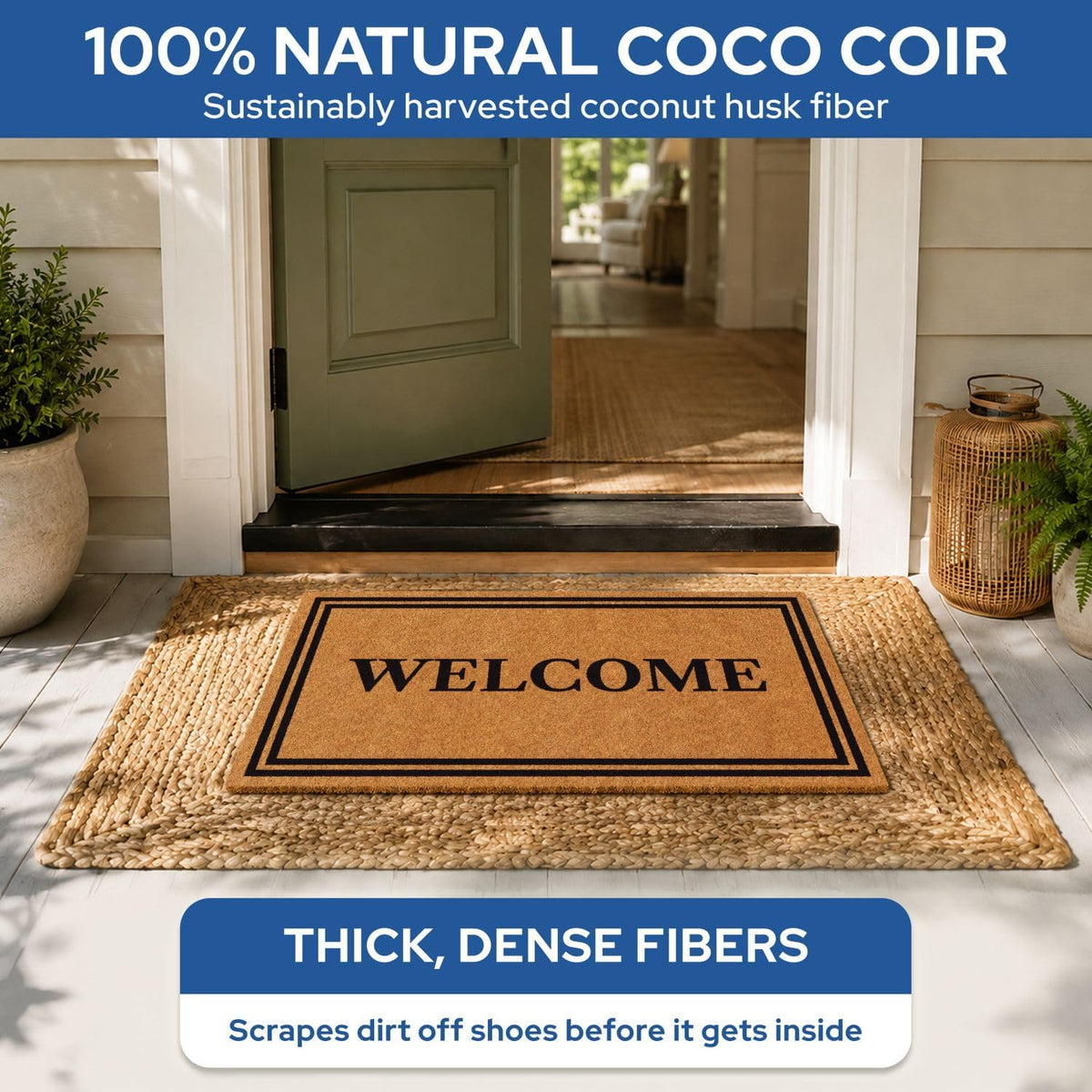 Barnyard Designs Natural Coco Coir Non-Slip Doormat (17x30, Welcome)