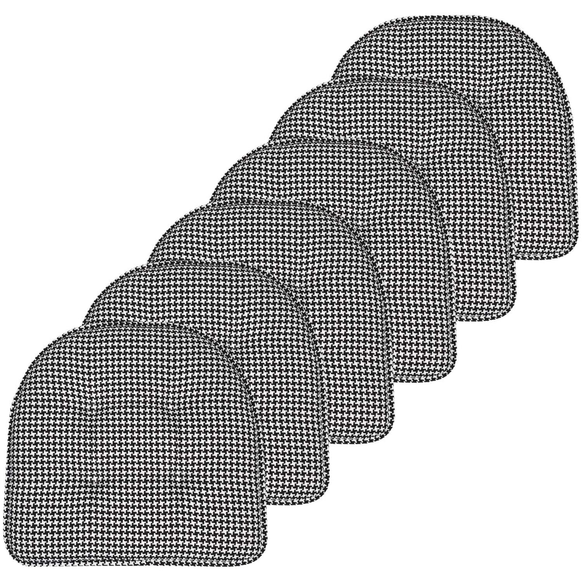 Sweet Home Collection Chair Cushion Memory Foam Pads Tufted Slip Non Skid Rubber Back U-Shaped 17" x 16" Seat Cover, 6 Pack, Checkered Taupe/White