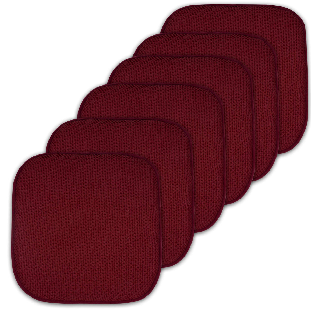 Sweet Home Collection Chair Cushion Memory Foam Pads Honeycomb Pattern Slip Non Skid Rubber Back Rounded Square 16" x 16" Seat Cover, 4 Pack, Alexis Chocolate