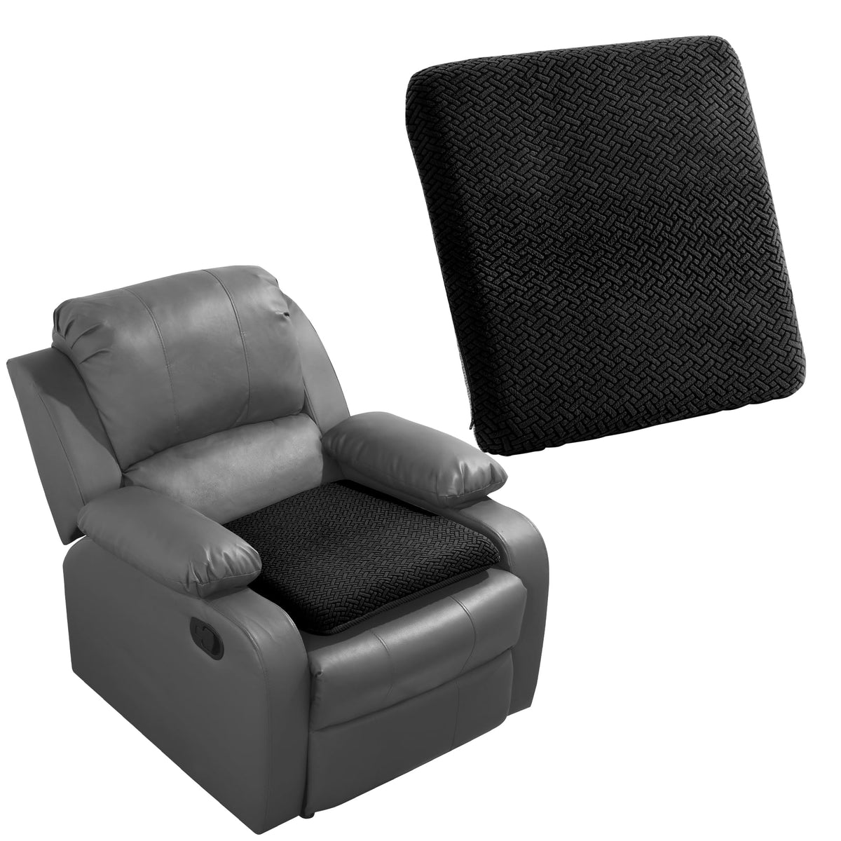 HOMBYS Tufted Furry Recliner Seat Cushion for Elderly Foam Curved Edge Large Square Seat Cushion for Recliner Chair, Floor Pillow, Office Chair, Car, No Pressure on Thighs(Grey)