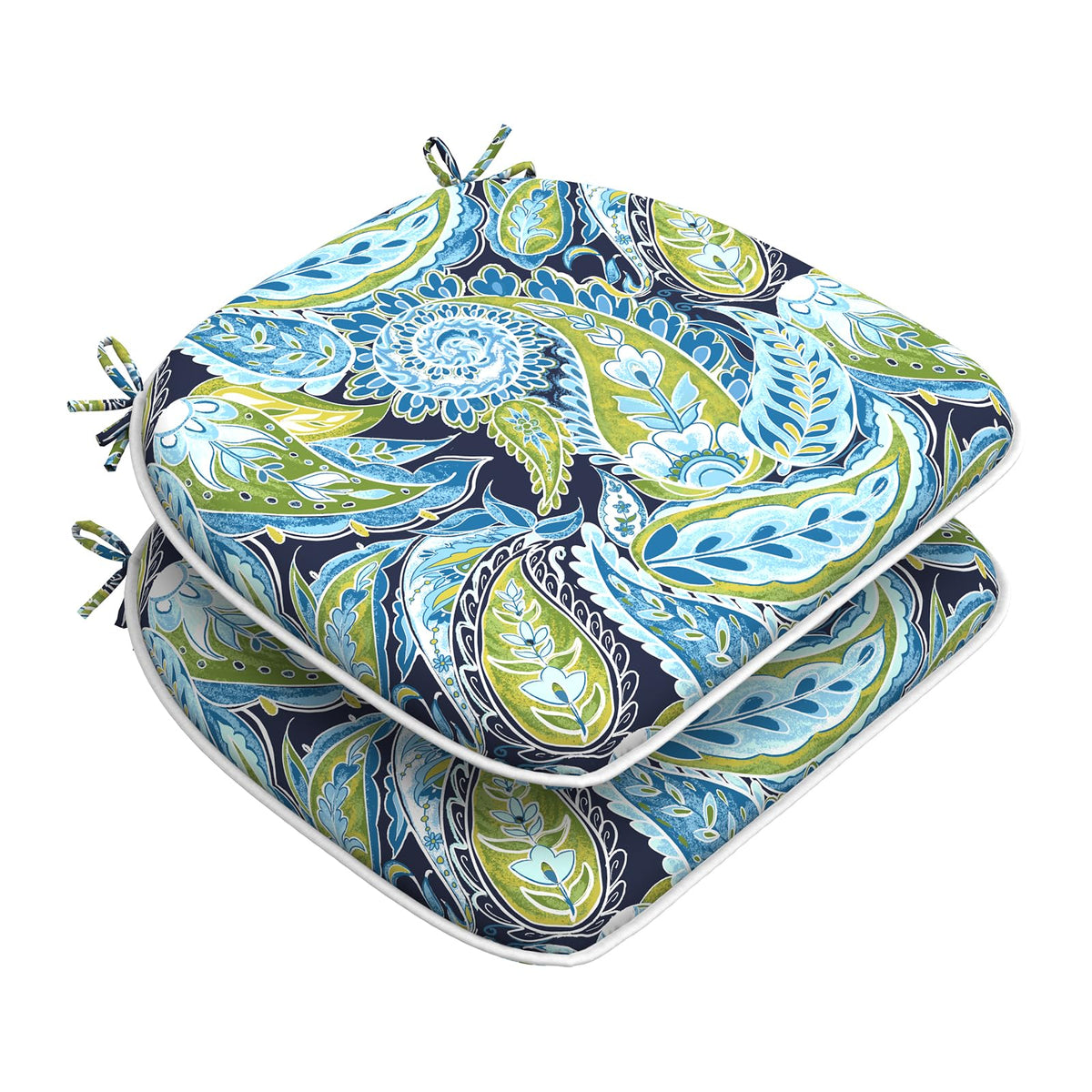 DYTXIII Set of 4 Outdoor Chair Cushions with Ties,Water Repellent Patio Chair Pads 17"x 16" for Outdoor Furniture,Round Corner Seat Cushions for Garden Yard Kitchen Paisley Multi