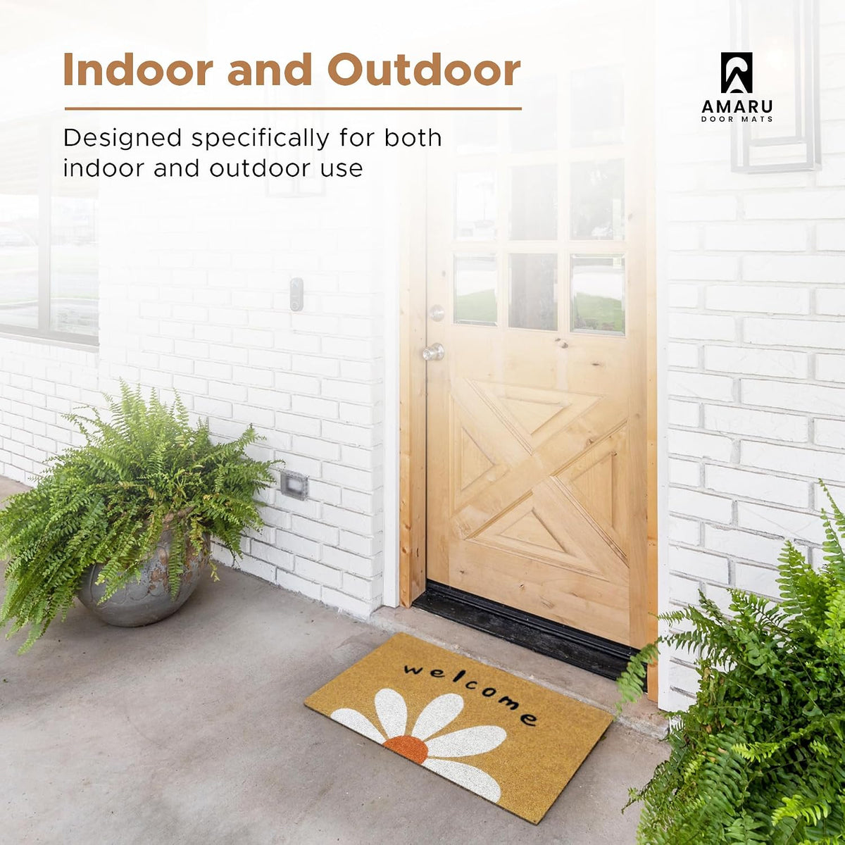 Coir Welcome Mat, Non-Slip, Welcome Daisy, 17 x 29 in