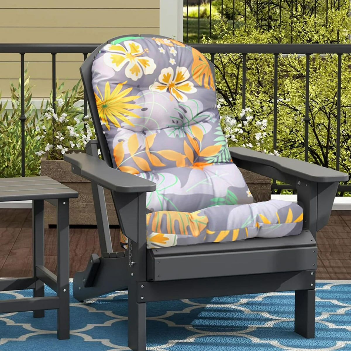 Outdoor Adirondack Chair Cushion Floral One-Pieces Thicked Patio Cushions for Adirondack Chair Waterproof Round Corner High Back Seat Cushions, Green Printing 44"*20"