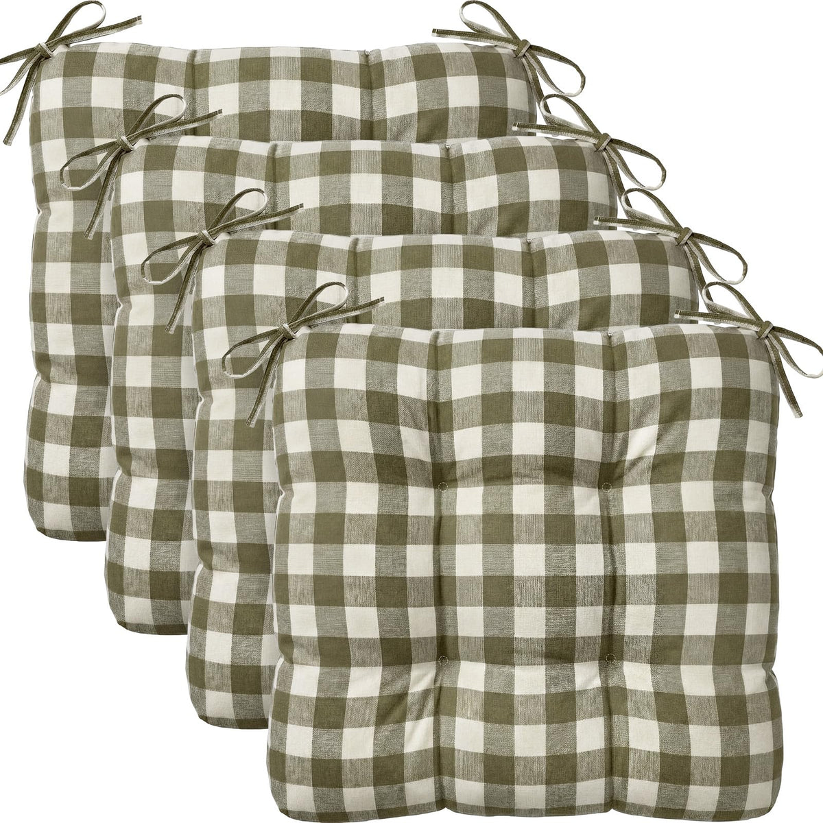 Geetery 4 Pack Chair Cushions, 16" x 15",Khaki and White,Plaid