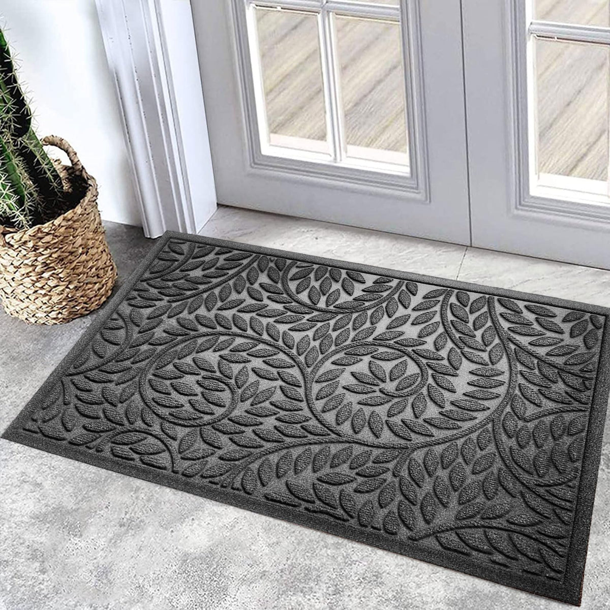 Bulijojo Front Door Mat Entrance,Durable Heavy Duty Welcome Mat,Thick Absorbent Natural Rubber Non Slip Mat,Sturdy Entryway Green, 17"x30"
