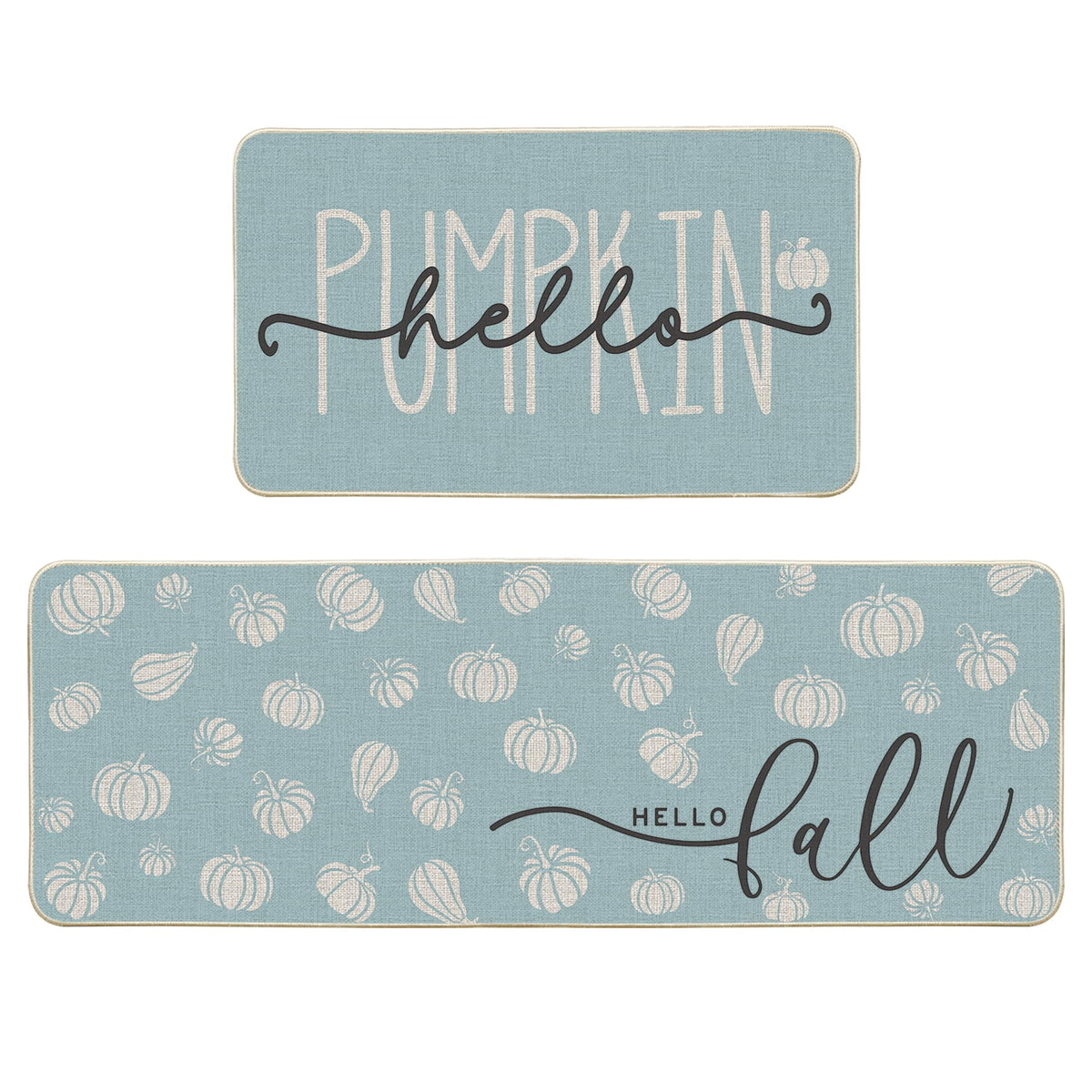 Artoid Mode Orange Hello Pumpkin Fall Kitchen Mats Set of 2 - 17x29+17x47"