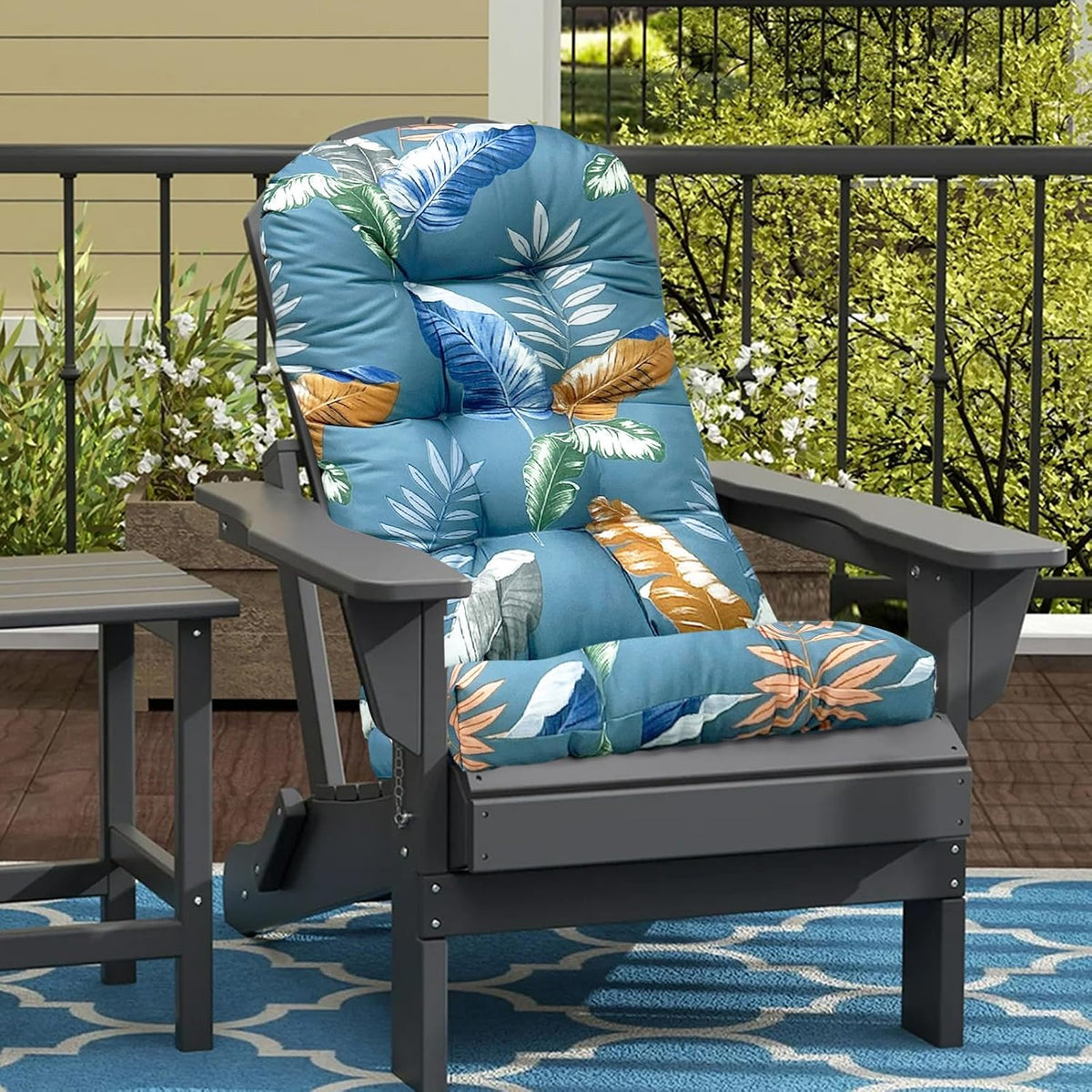 Outdoor Adirondack Chair Cushion Floral One-Pieces Thicked Patio Cushions for Adirondack Chair Waterproof Round Corner High Back Seat Cushions, Green Printing 44"*20"