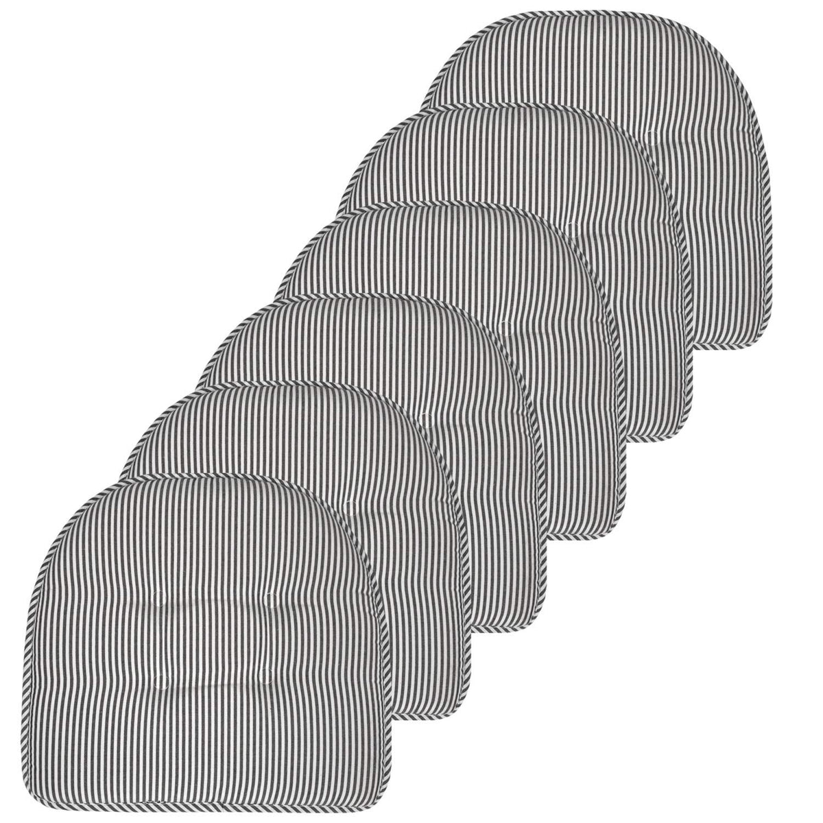 Sweet Home Collection Chair Cushion Memory Foam Pads Tufted Slip Non Skid Rubber Back U-Shaped 17" x 16" Seat Cover, 6 Pack, Checkered Taupe/White