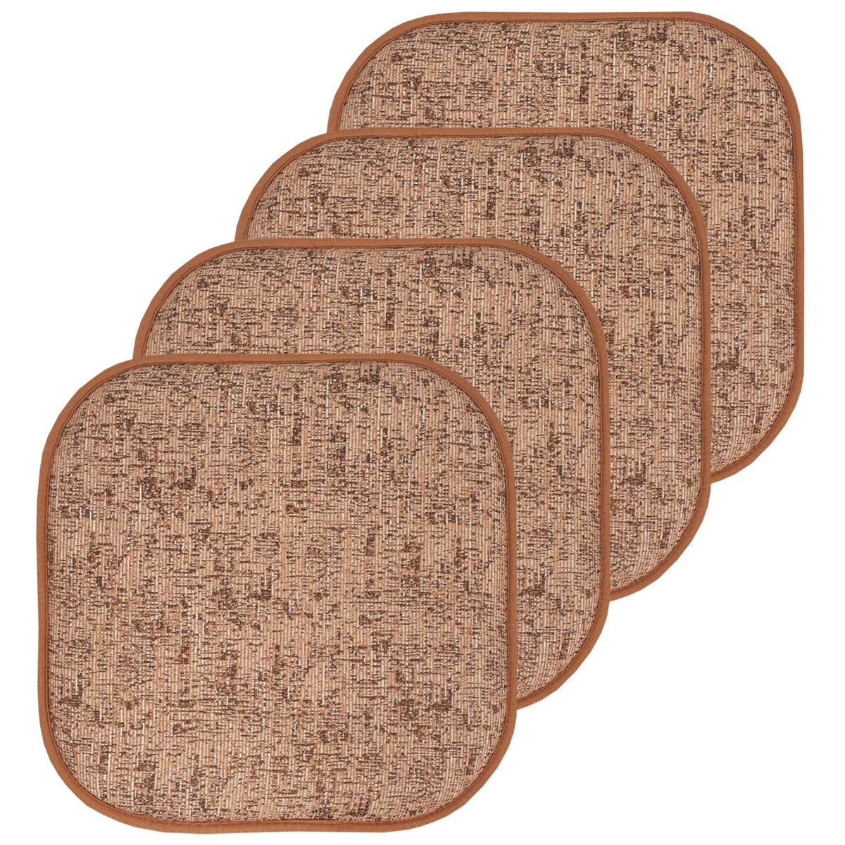 Sweet Home Collection Chair Cushion Memory Foam Pads Honeycomb Pattern Slip Non Skid Rubber Back Rounded Square 16" x 16" Seat Cover, 4 Pack, Alexis Chocolate