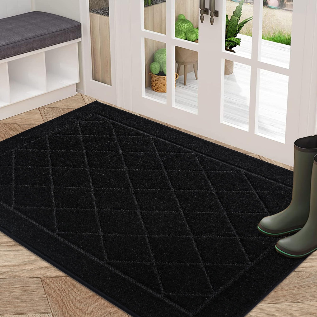BEQHAUSE Dirt Trapper Door Mat 24" x 36", Doormat Non-Slip, Dark Grey