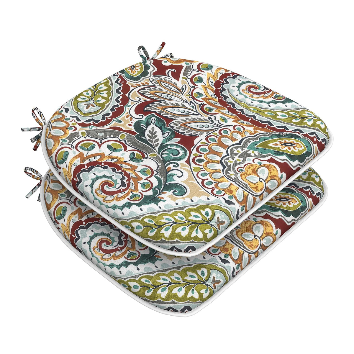 DYTXIII Set of 4 Outdoor Chair Cushions with Ties,Water Repellent Patio Chair Pads 17"x 16" for Outdoor Furniture,Round Corner Seat Cushions for Garden Yard Kitchen Paisley Multi
