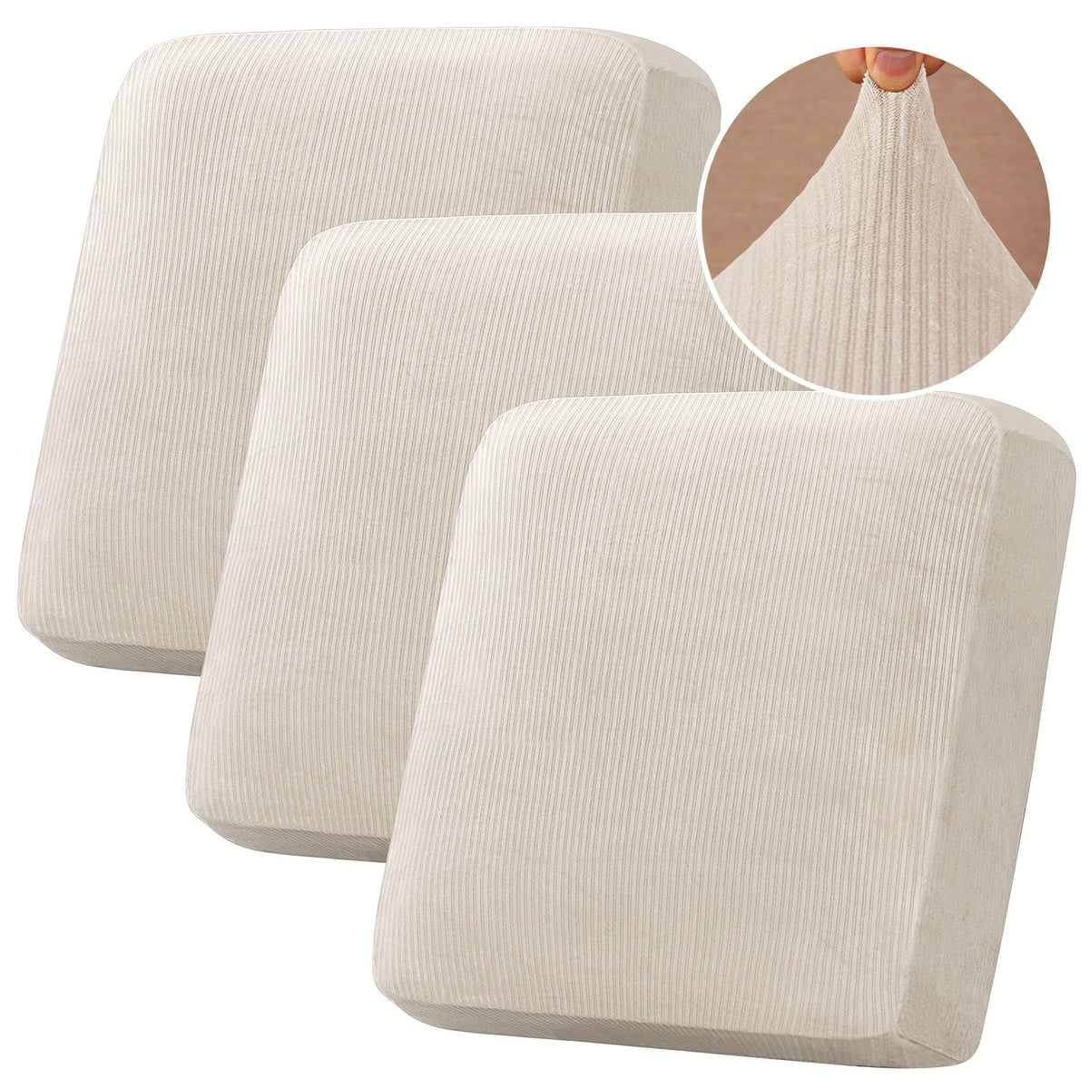 H.VERSAILTEX Velvet Stretch Couch Cushion Cover Plush Cushion Slipcover for Chair Loveseat Sofa Cushion Furniture Protector Seat Cushion Sofa Cover (2 Piece Large Sofa Cushion Covers, Ivory)