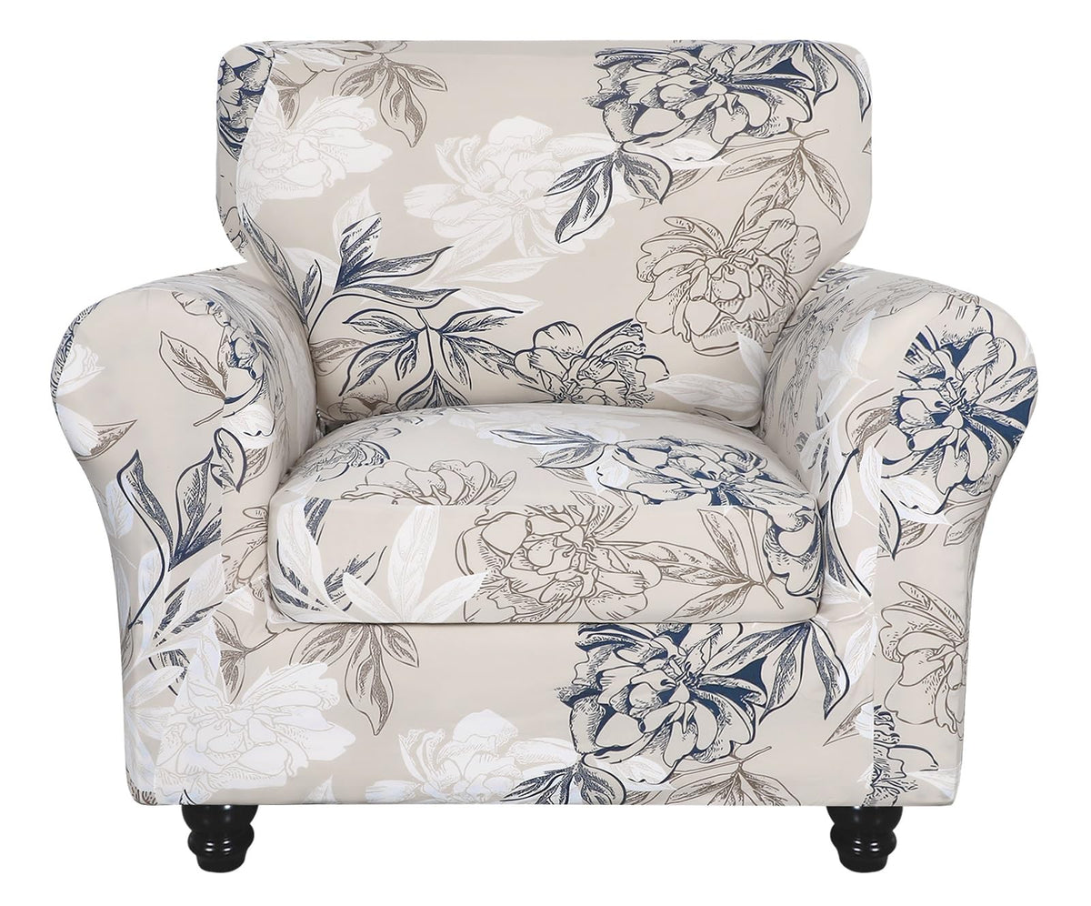 SearchI Stretch Sofa Cover Printed Couch Cover, Floral Pattern 4 Pieces Sofa Slipcover with 3 Separate Cushion Cover, Washable Furniture Protector for Living Room(Sofa, Yellow+Flower)