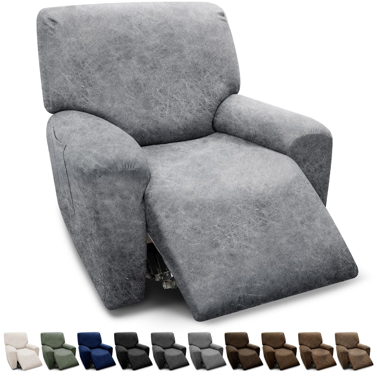 Couch Cover Leather Look 3 Seater Couch Sofa Cover 1-Piece Sofa Slipcover Stretch Furniture Protector with Elastic Bottom & Pockets(Sofa, Coffee)