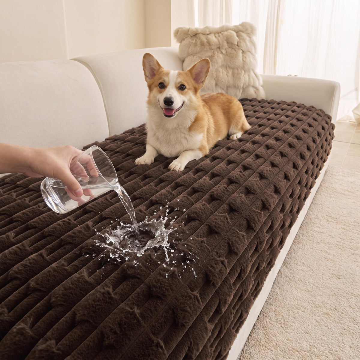 MYSKY HOME 100% Waterproof Couch Cover for Dogs, Plush Pet Couch Covers for Sofa Washable, Couch Covers for 2 Cushion Sofa Pet Friendly, Non-Slip Durable Sofa Cover Slipcover Protector, Cream, 35"x63"