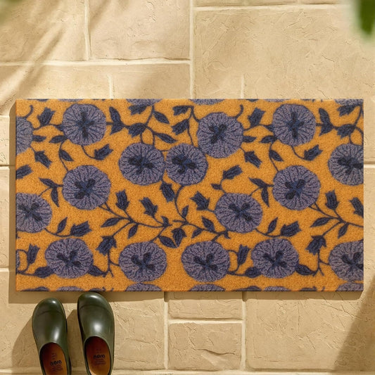 Boho Floral Artificial Coir Doormat Blue Bohemian Flower Door Welcome Mat for Entryway Floor Mats Vintage Doormat 31“ x 17”