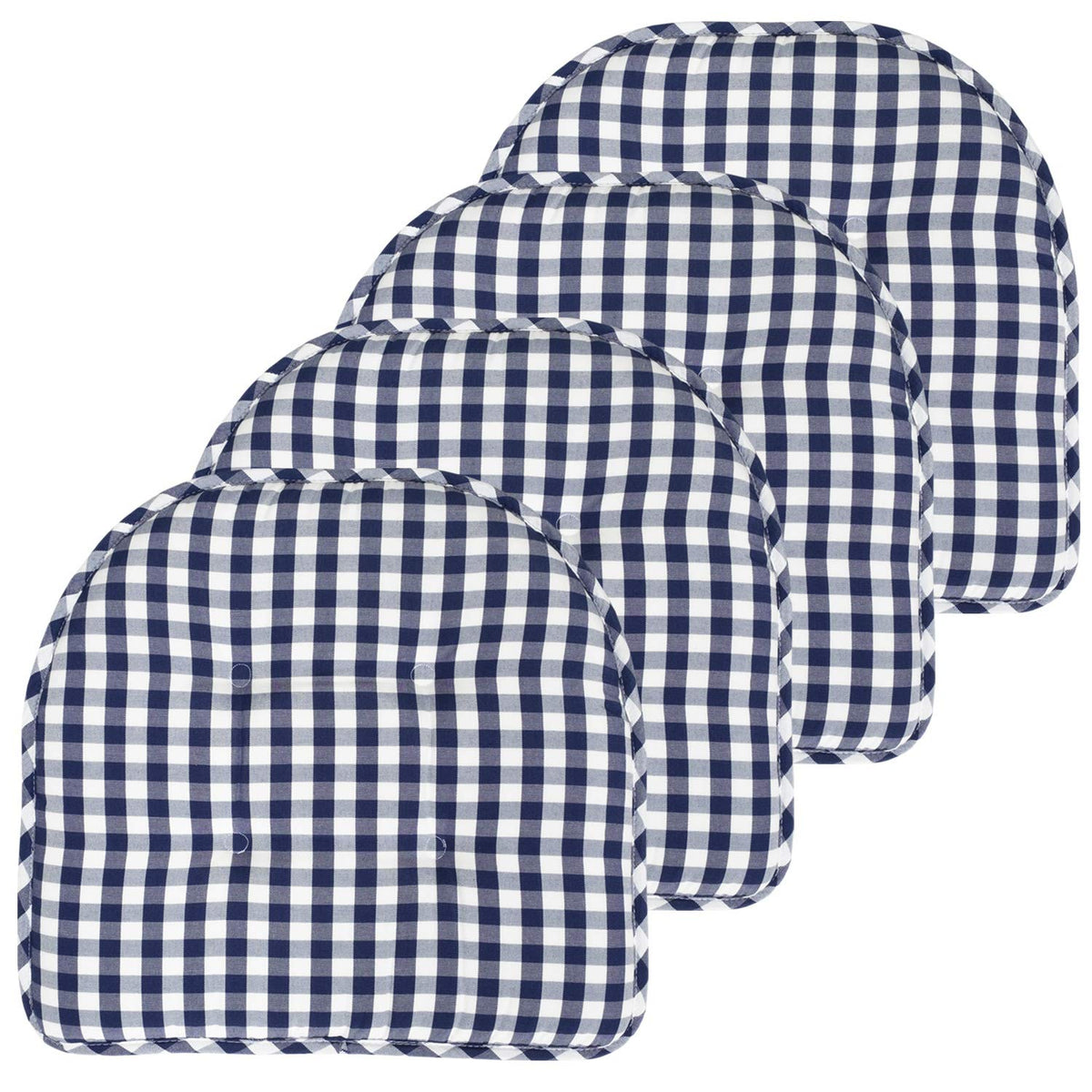 Sweet Home Collection Chair Cushion Memory Foam Pads Tufted Slip Non Skid Rubber Back U-Shaped 17" x 16" Seat Cover, 6 Pack, Checkered Taupe/White