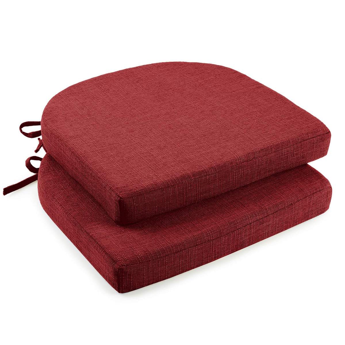downluxe Indoor Chair Cushions for Dining Chairs, Soft and Comfortable Textured Foam Kitchen Chair Pads with Ties and Non-Slip Backing, 16" x 16" x 2", Red, 4 Pack