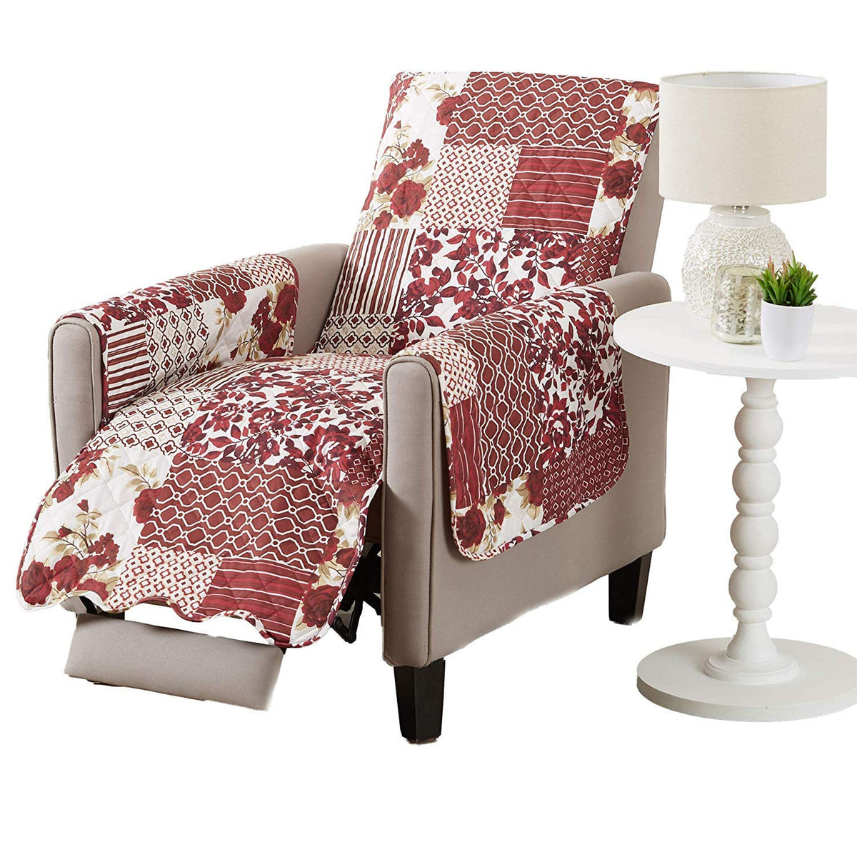 Great Bay Home Reversible Patchwork Sofa Cover - Washable Slipcover Furniture Protector with Elastic Straps - Perfect for Kids & Pets - Box-Stitched Detail (Taupe)