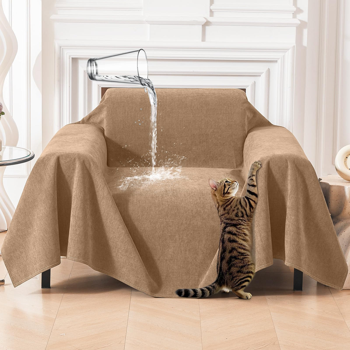 Deep Dream Cat-Scratch Resistant Couch Cover, Waterproof Sofa Cover for 3 Cushion Couch Washable, Pet Friendly Couch Protectors Anti Slip Thickened Love Seat Slipcovers for Pets, 71" x 118", Dark Grey