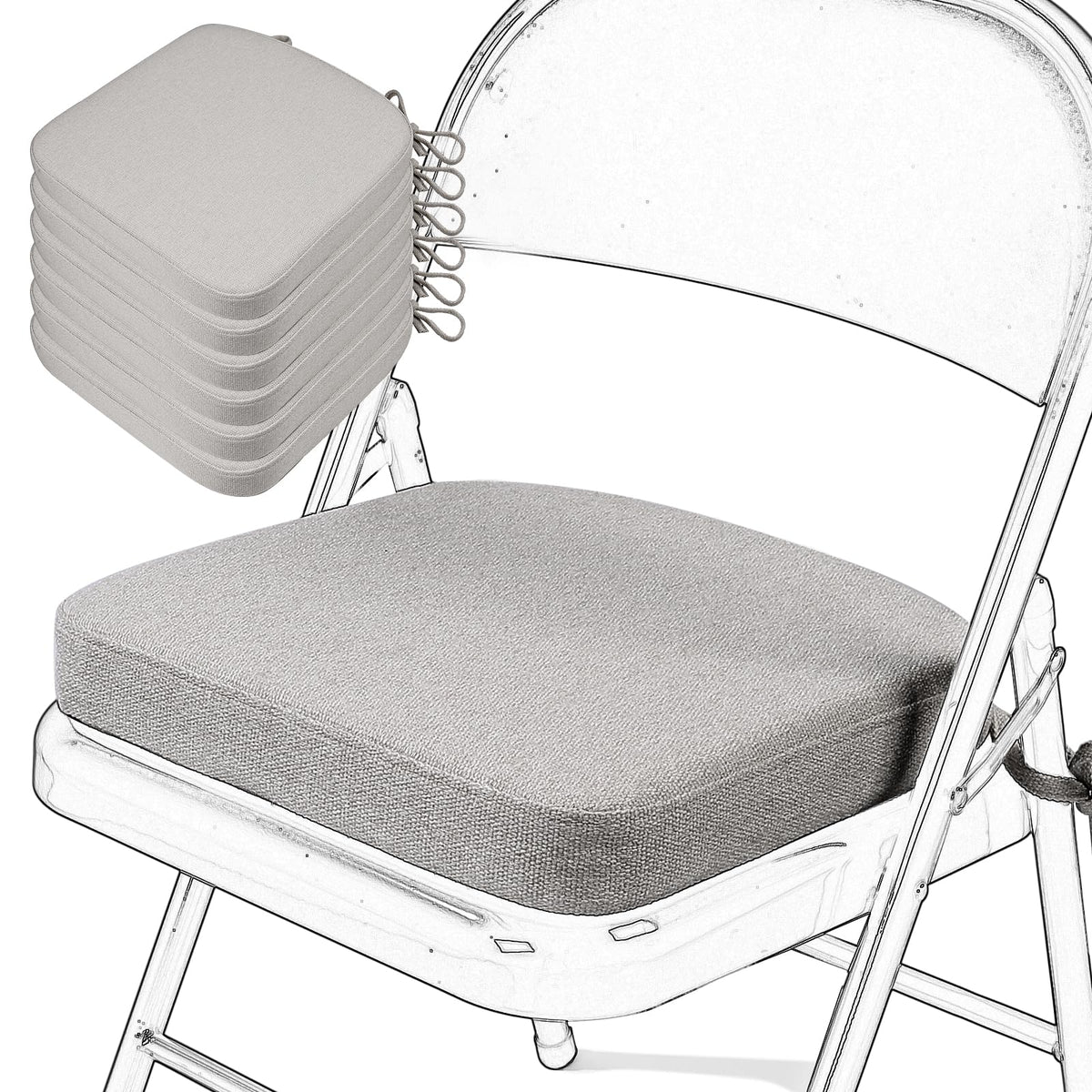 SINOSSO Memory Foam Chair Cushion for Folding Chair 1 Pcs, Thickened 2" Square Kitchen Chair Pad with Ties, Indoor Non-Slip Dining Chair Seat Cushion (1 Piece, Dark Brown)