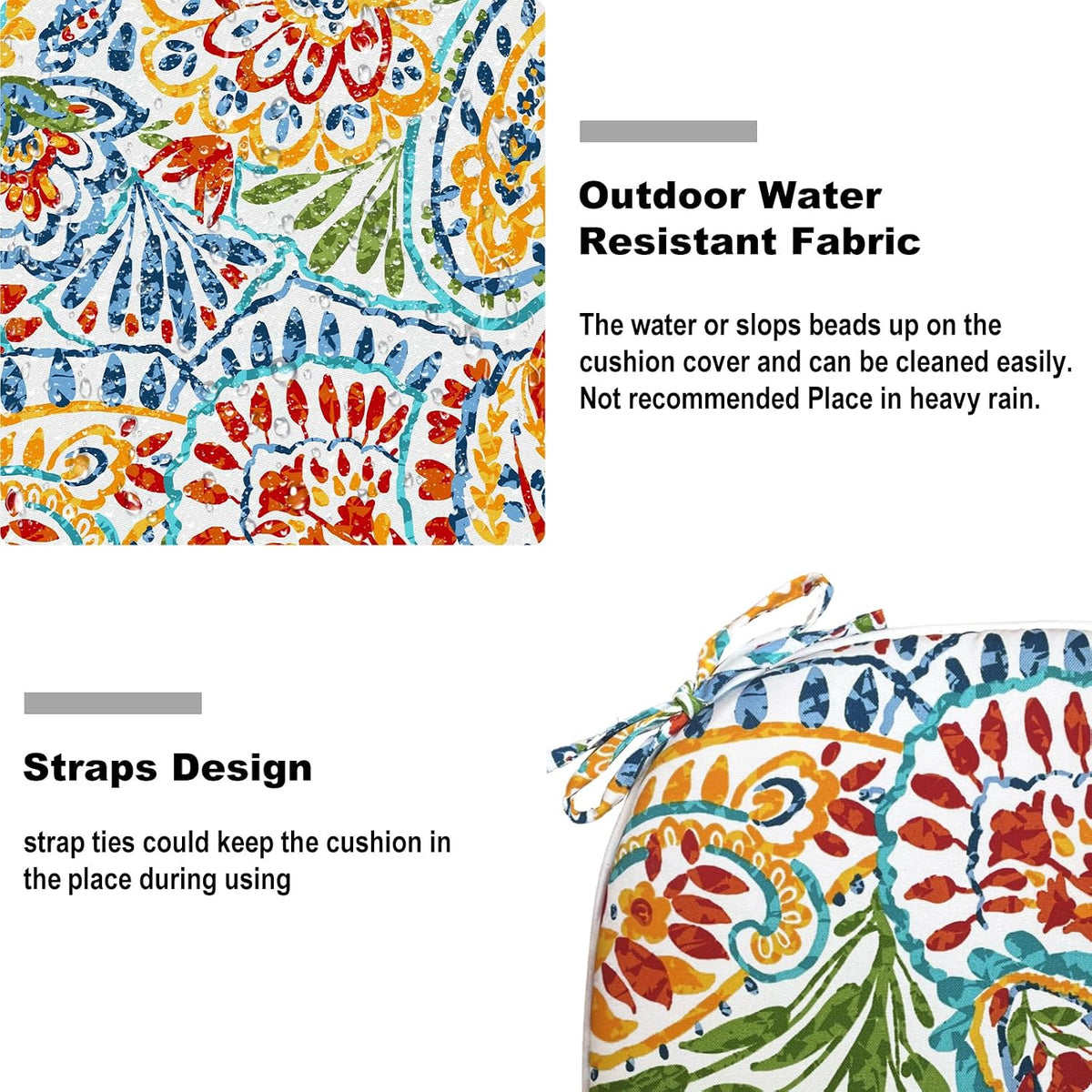 DYTXIII Set of 4 Outdoor Chair Cushions with Ties,Water Repellent Patio Chair Pads 17"x 16" for Outdoor Furniture,Round Corner Seat Cushions for Garden Yard Kitchen Paisley Multi