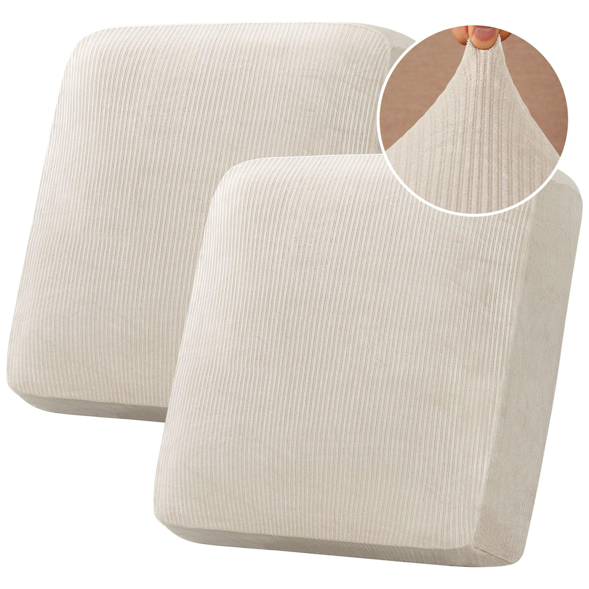 H.VERSAILTEX Velvet Stretch Couch Cushion Cover Plush Cushion Slipcover for Chair Loveseat Sofa Cushion Furniture Protector Seat Cushion Sofa Cover (2 Piece Large Sofa Cushion Covers, Ivory)