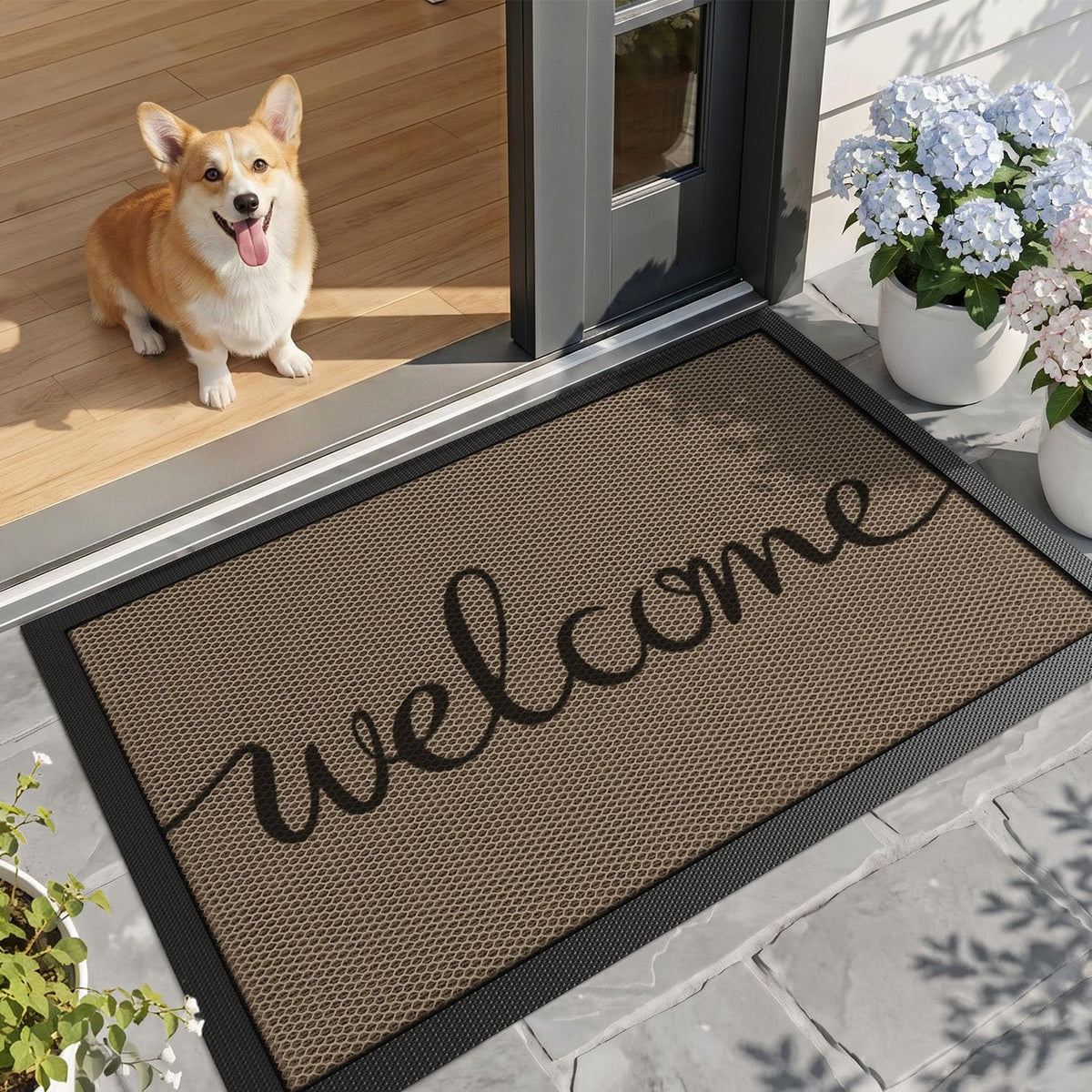 LUMI Outside Welcome Door Mat 24x36, Non-Slip Durable Rubber Easy Clean