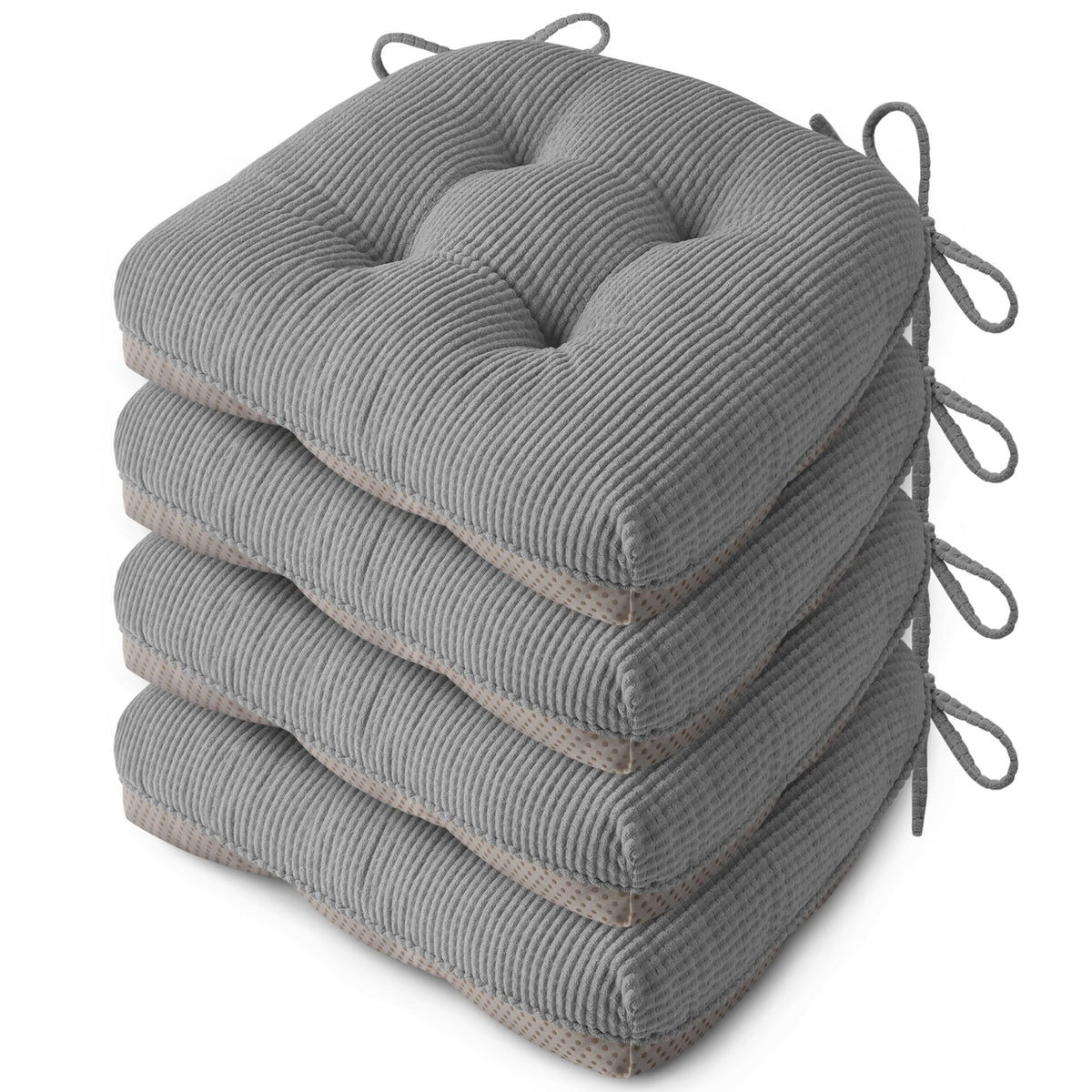 Anti Slip Kitchen Chair Cushions Set of 4 18"X16.5"X3" Beige
