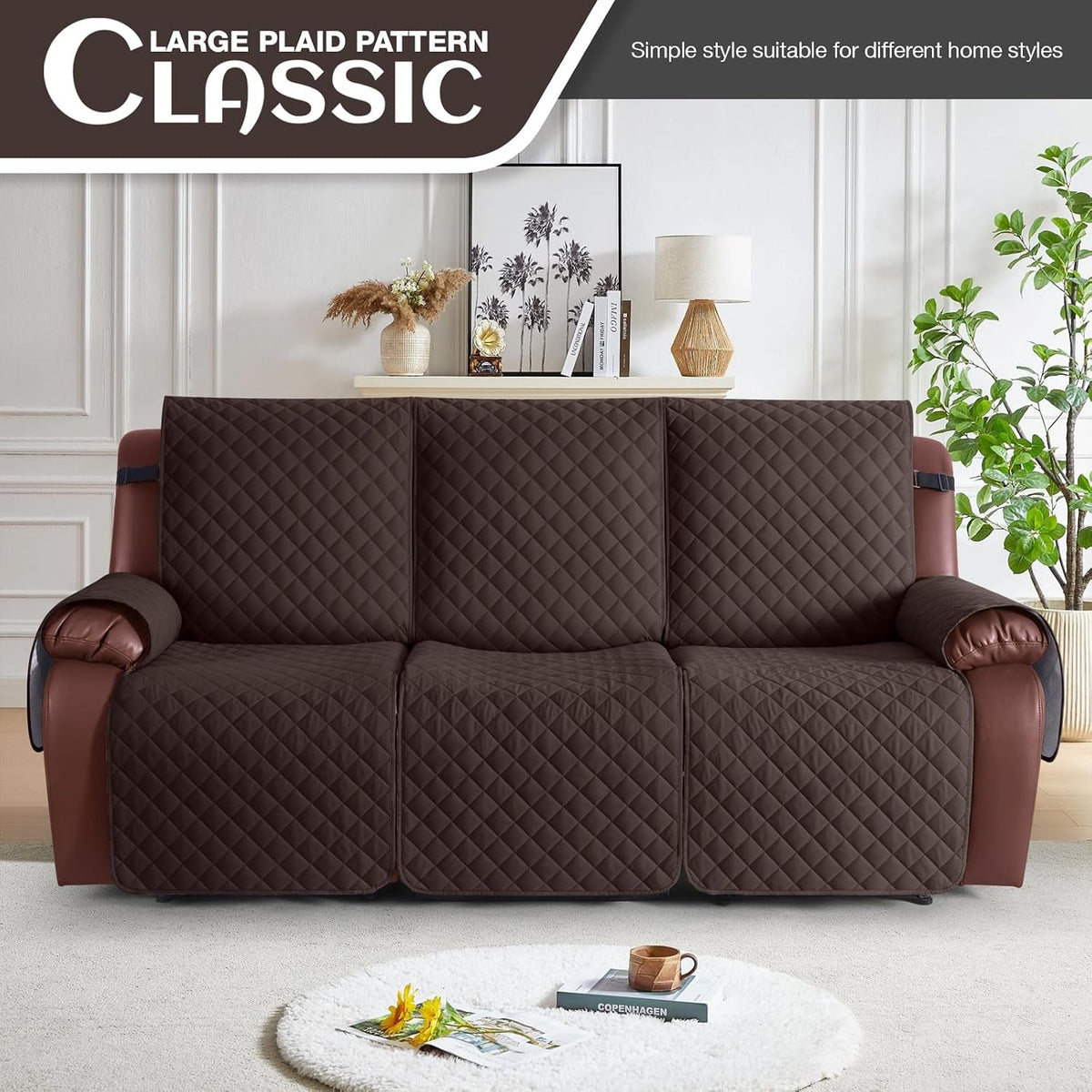 KinCam Waterproof Recliner Sofa Covers Washable, 3 Seater, Chocolate