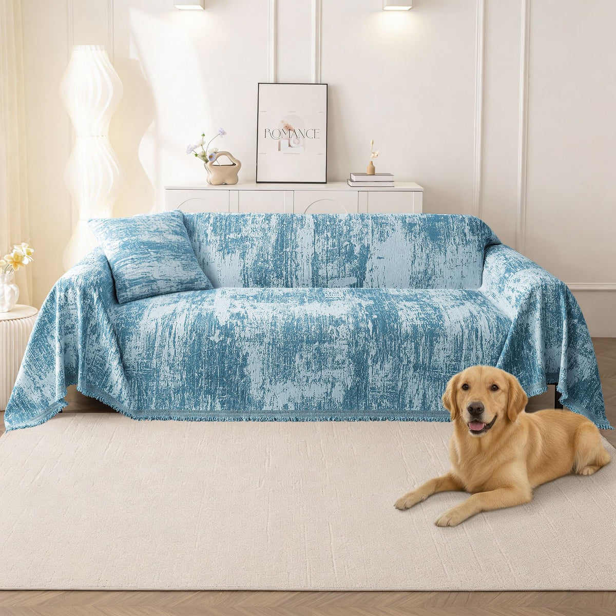 hyha Couch Cover for Dogs, Boho Chenille Sofa Cover for 3 Cushion Couch