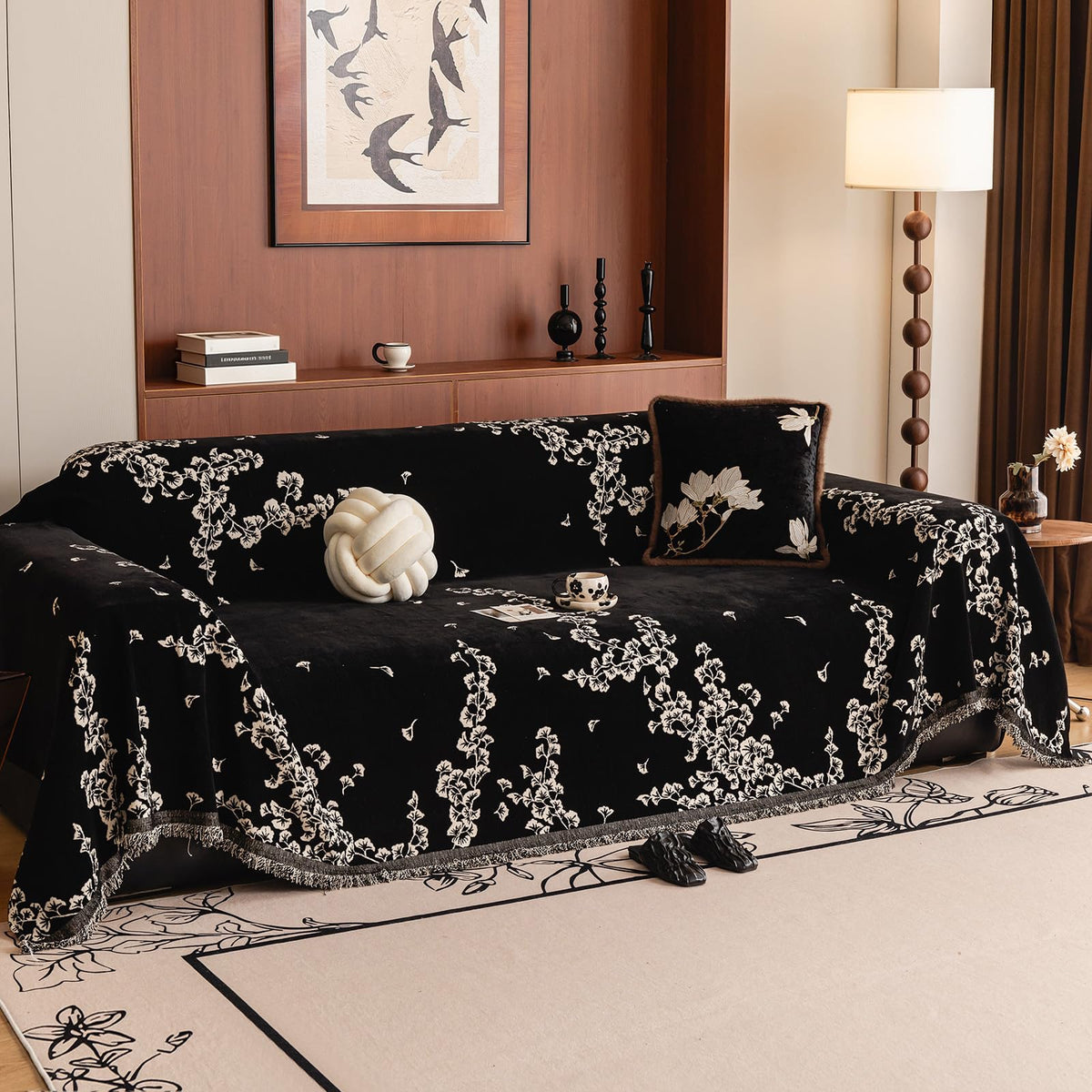 DREAMINGO Green Floral Couch Cover Farmhouse Botanical Jacquard Sofa Covers for 3 Cushion Couch Cozy Chenille Living Room Furniture Futon Sectional Sofa Slipcovers Washable, X-Large 71"x134"