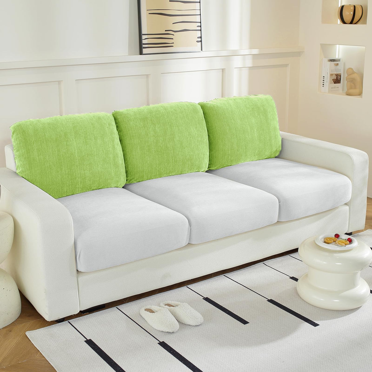WEYOND Couch Cushion Covers L Shaped Sectional, 3PC Seat Covers, Light Grey